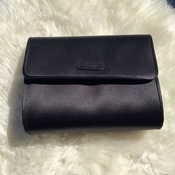 St. John Italy Black Silk Clutch with Rhinestones